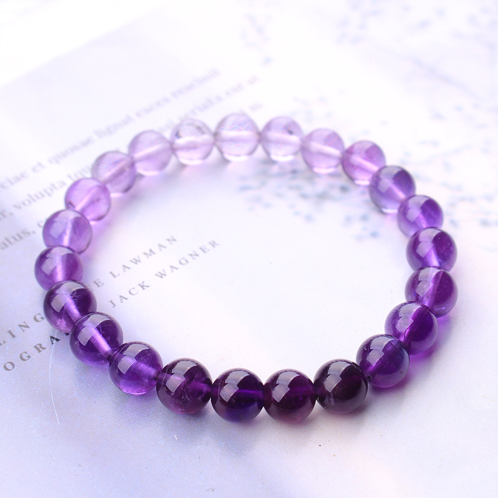 Gemstone Bracelet Healing - Natural Purple Amethyst Quartz Clear Round