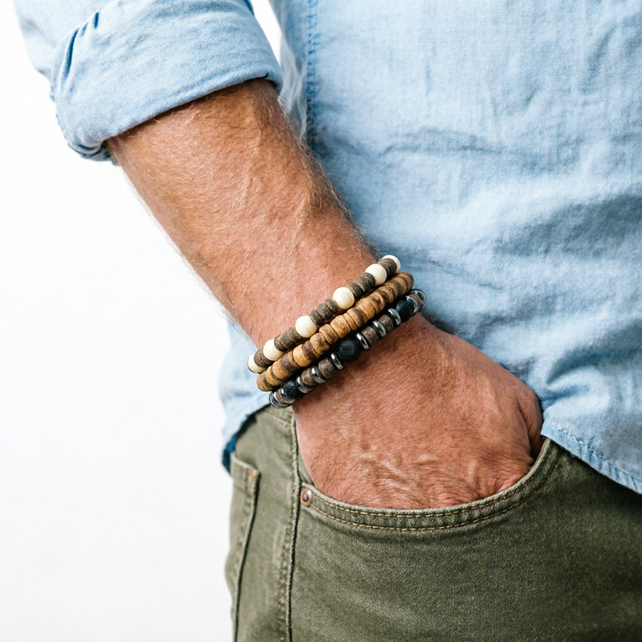 Gemstone Bracelet Healing - Vintage 3Pcs Men Bracelet Set Natural