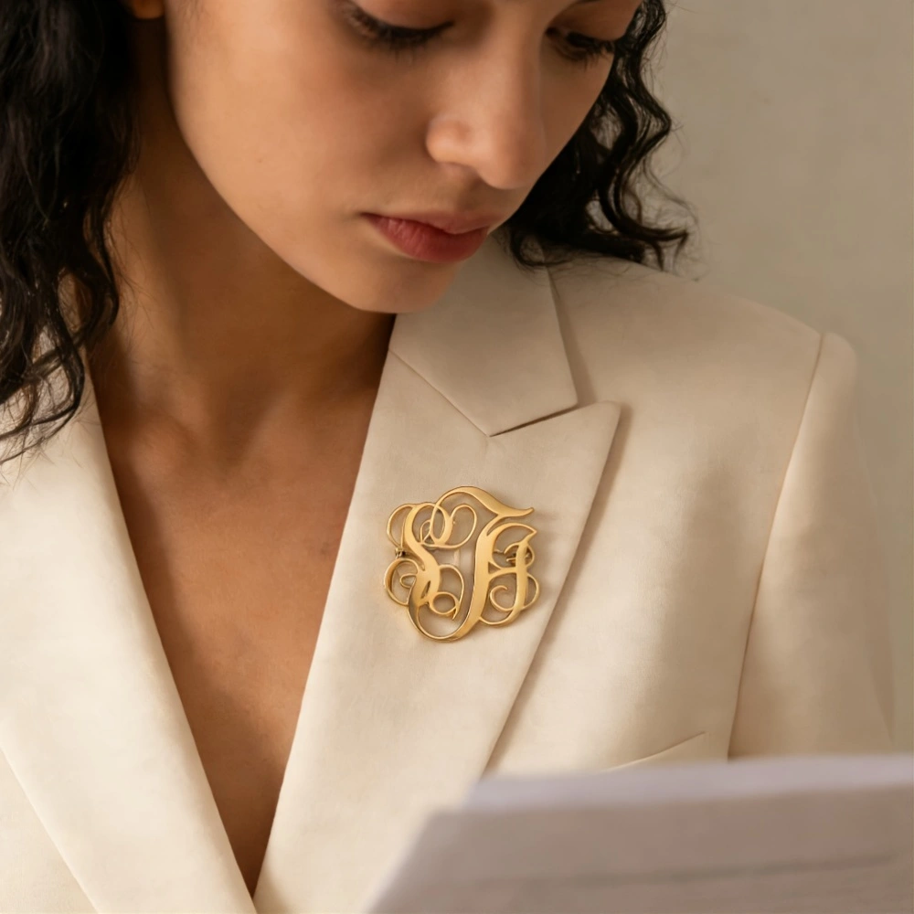Custom Cursive Monogram Brooch - đánh giá và giá Vintage Brooch Pin