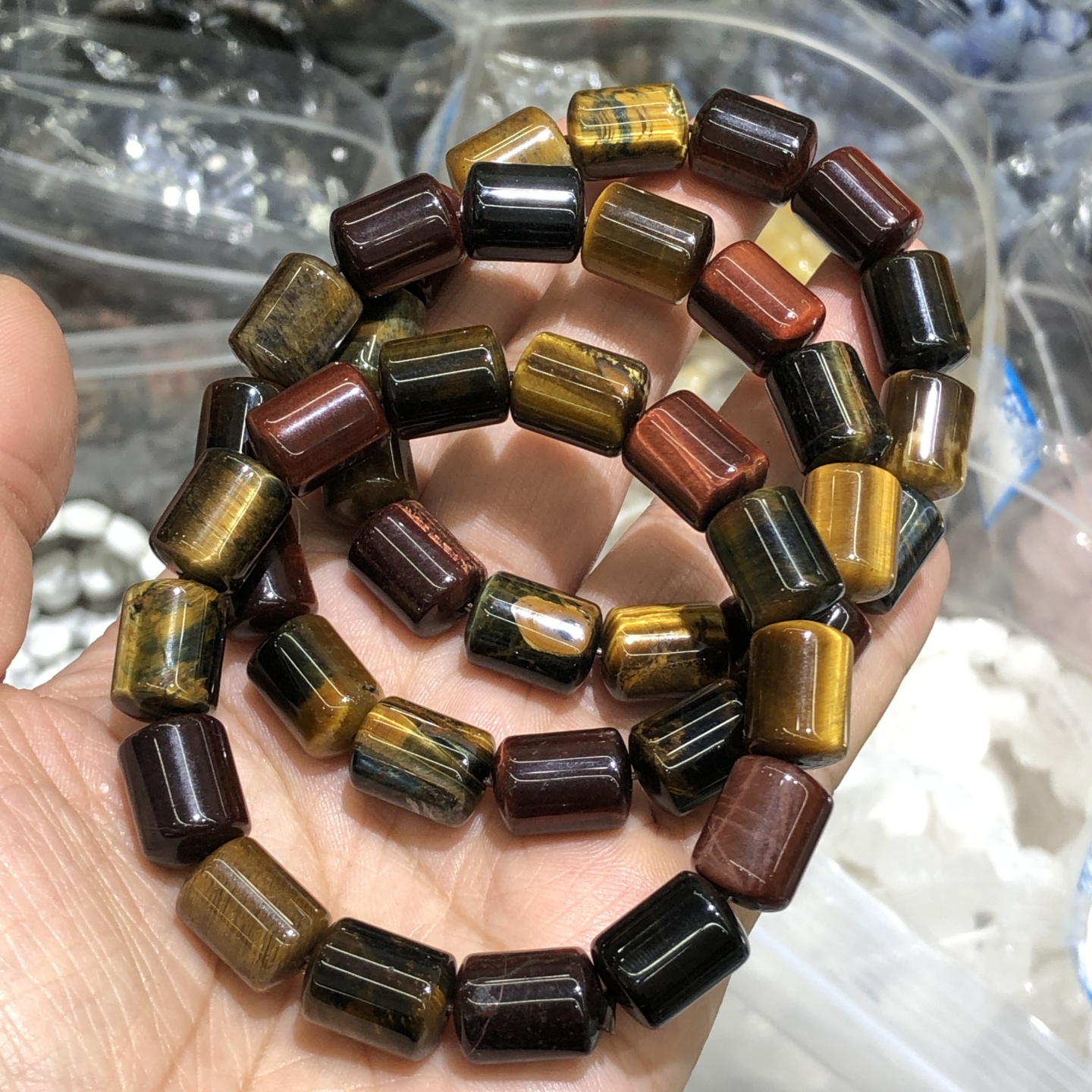 1 Pc Natural Colorful Tiger Ey - đánh giá và giá Gemstone Bracelet Healing