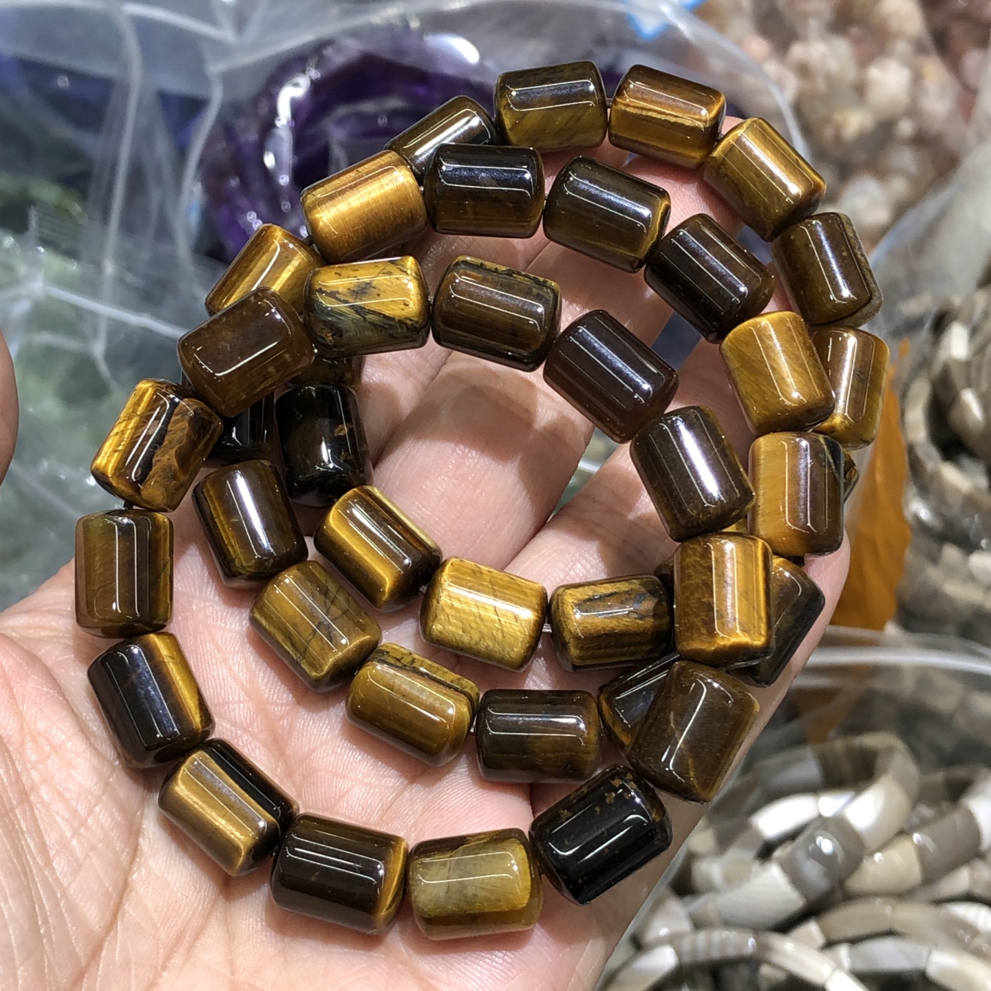 1 Pc Natural Colorful Tiger Ey - đánh giá và giá Gemstone Bracelet Healing