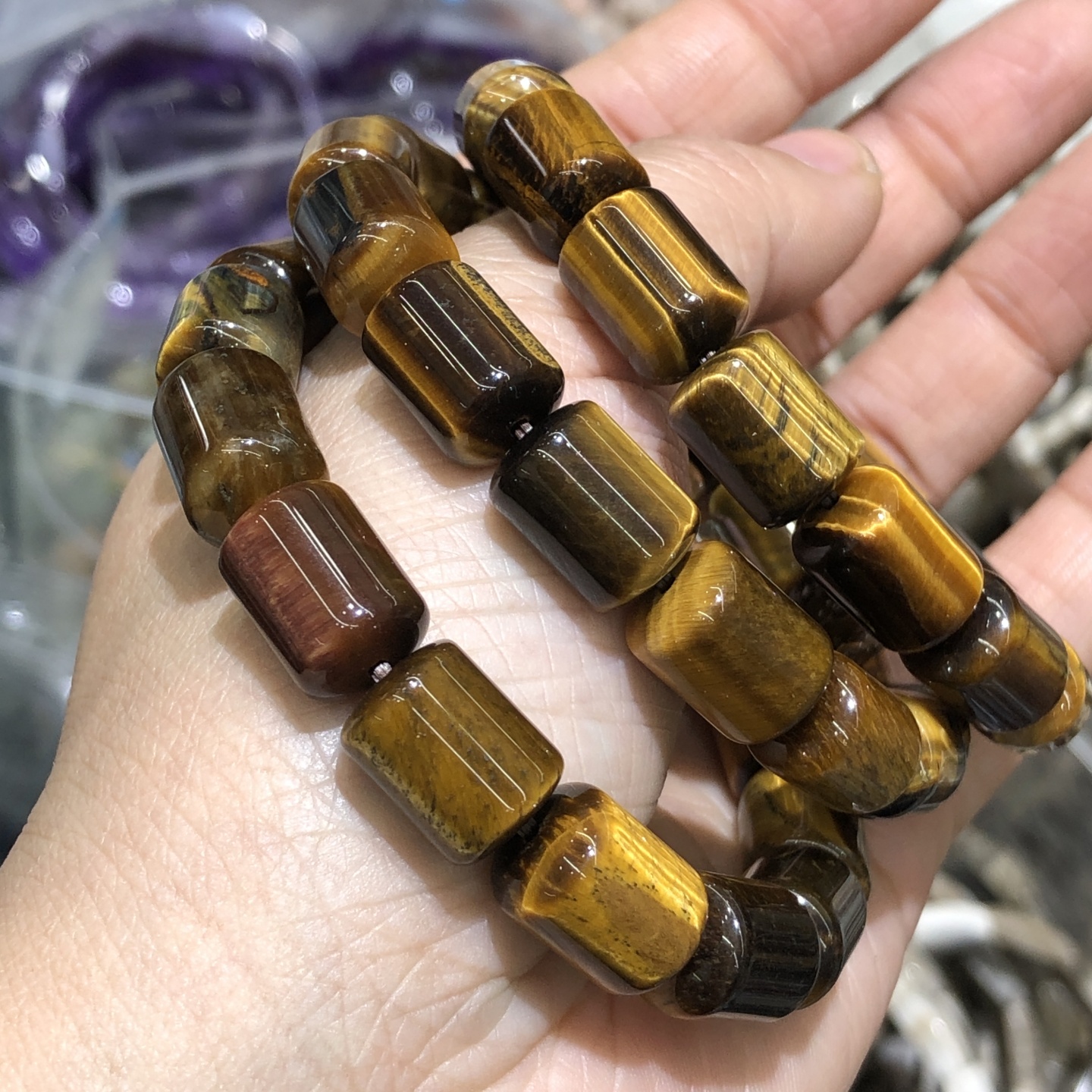 1 Pc Natural Colorful Tiger Ey - đánh giá và giá Gemstone Bracelet Healing