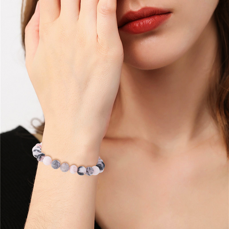 8mm Natural Stone Pink Zebra J - đánh giá và giá Gemstone Bracelet Healing