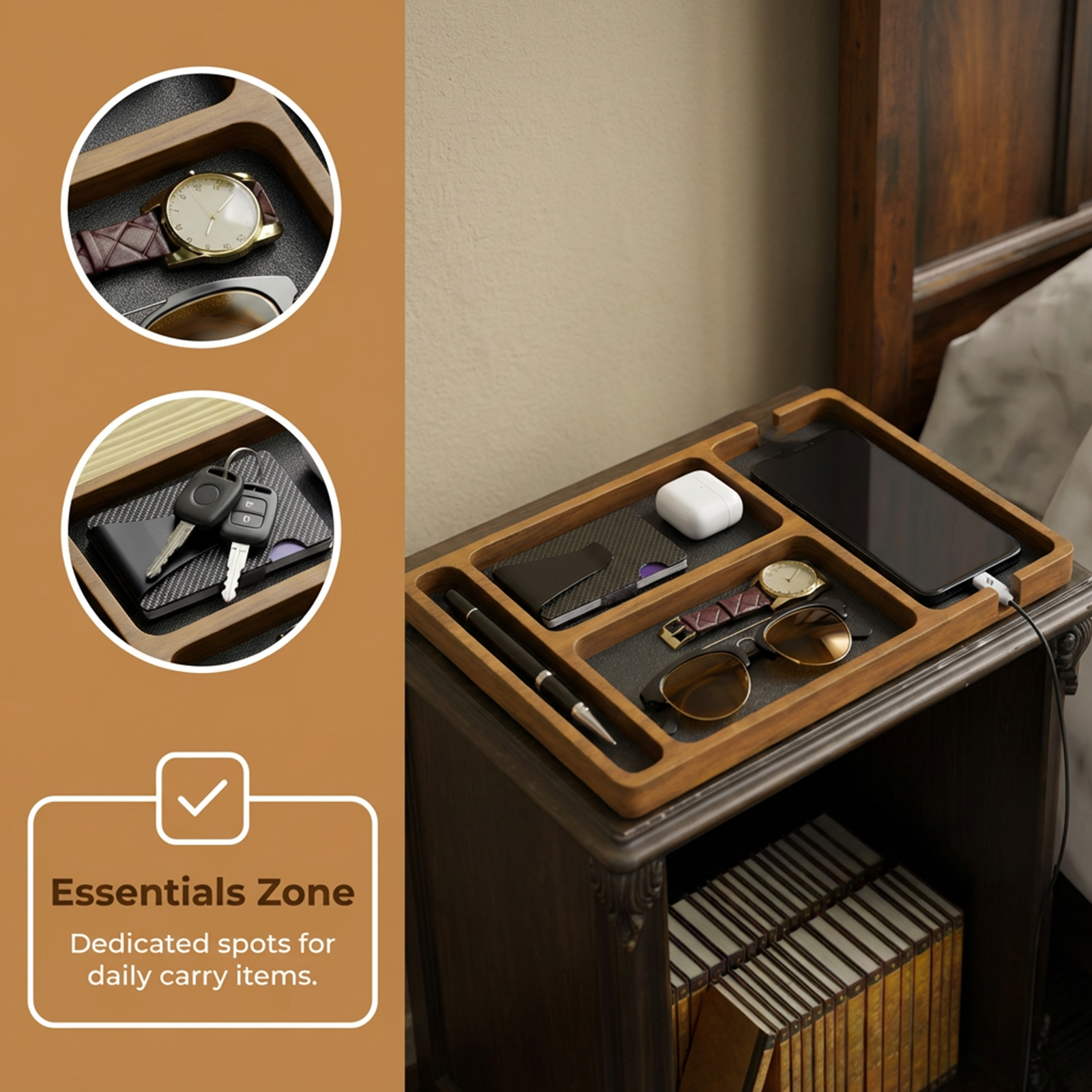 Wooden Valet Tray for Men Wome - đánh giá và giá Jewelry Store Mens Watches