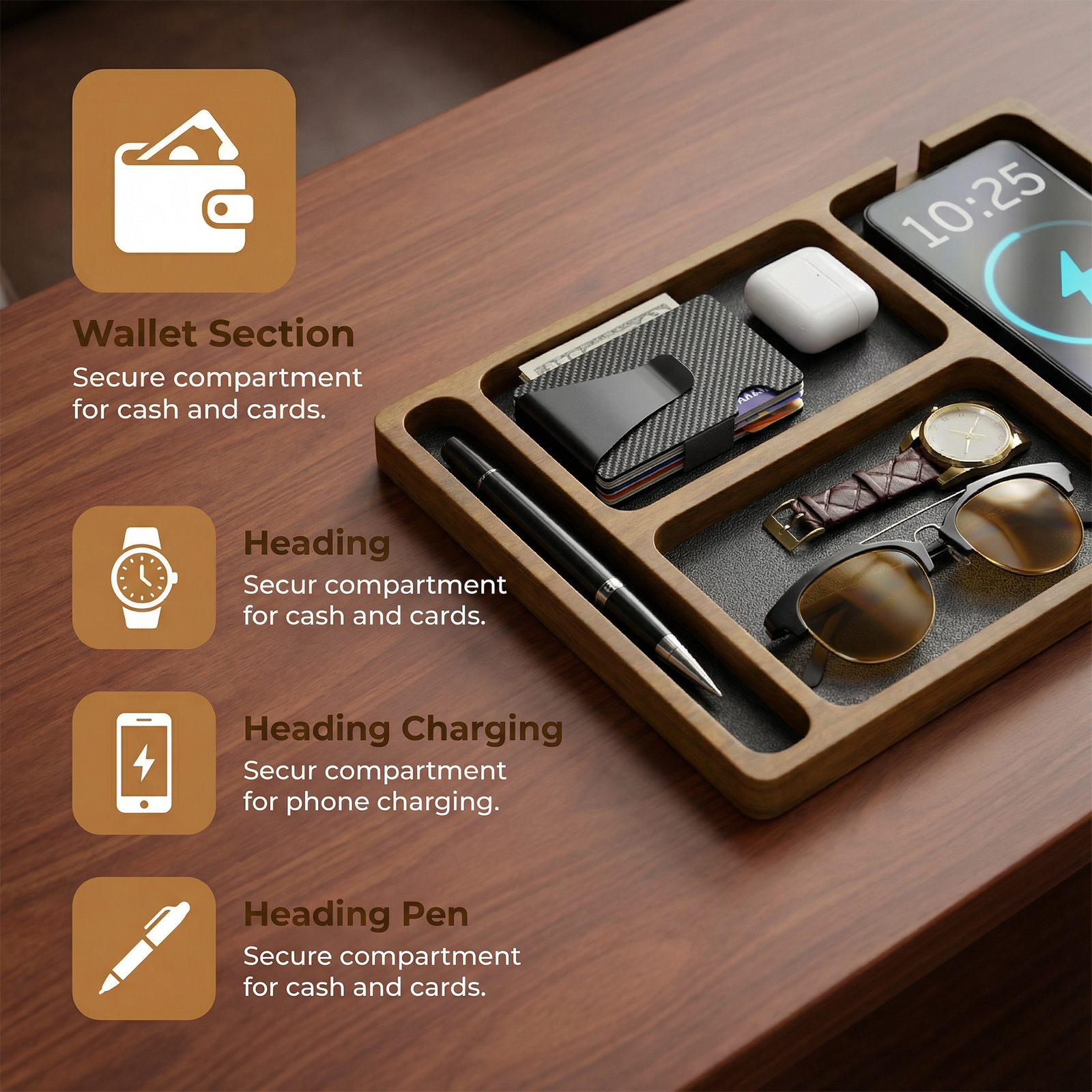 Wooden Valet Tray for Men Wome - đánh giá và giá Jewelry Store Mens Watches