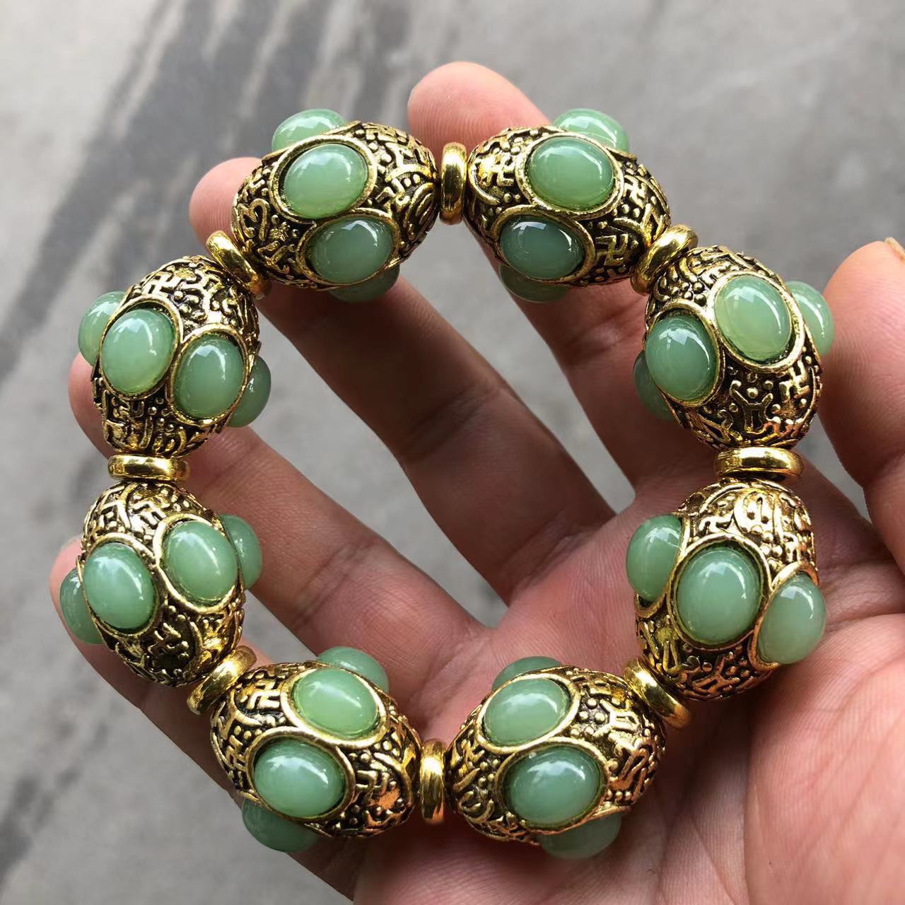 Vintage Bronze Inlaid Green Ja - đánh giá và giá Gemstone Bracelet Healing