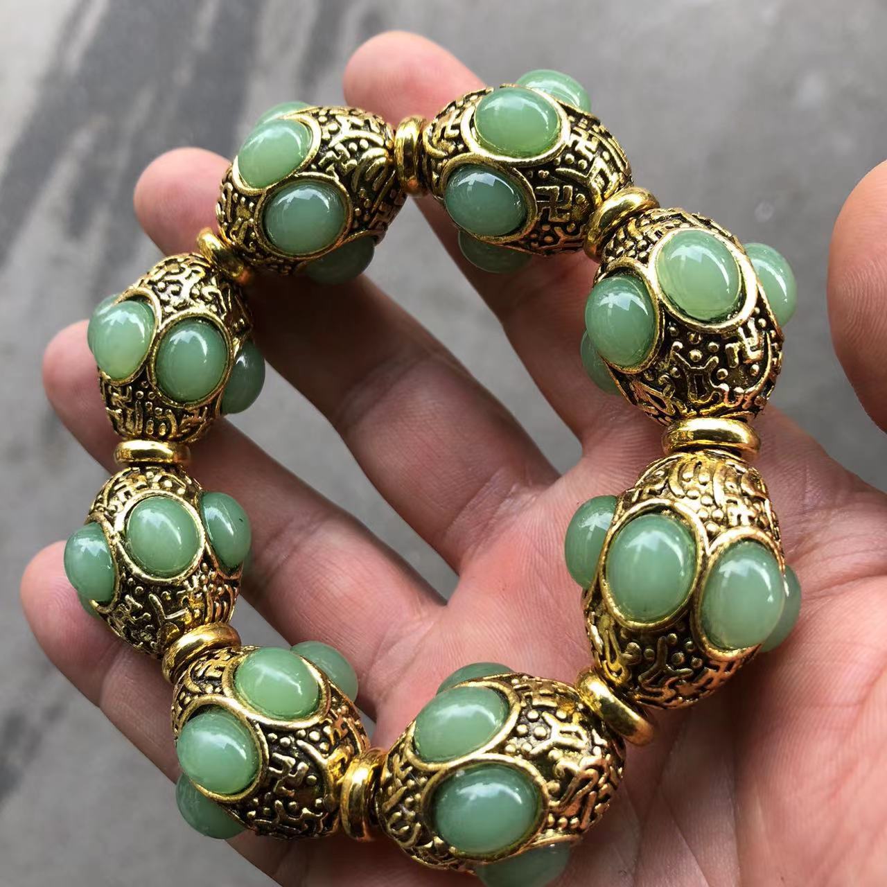 Vintage Bronze Inlaid Green Ja - đánh giá và giá Gemstone Bracelet Healing