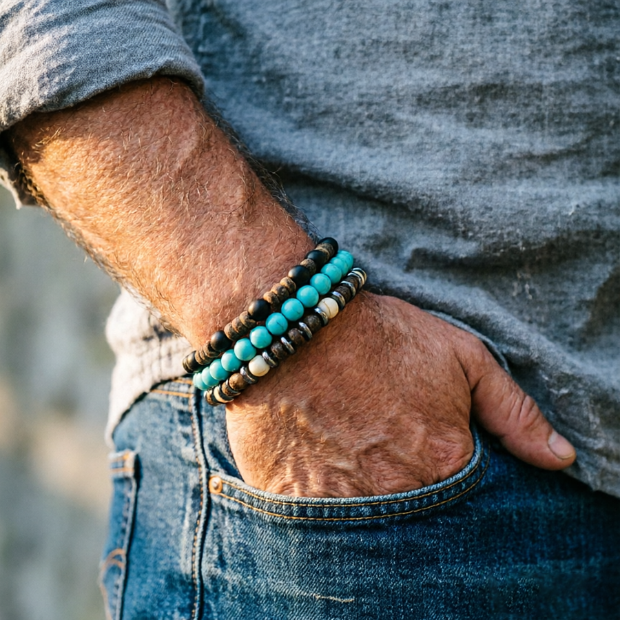 Vintage 3Pcs Men Bracelet Set  - đánh giá và giá Gemstone Bracelet Healing