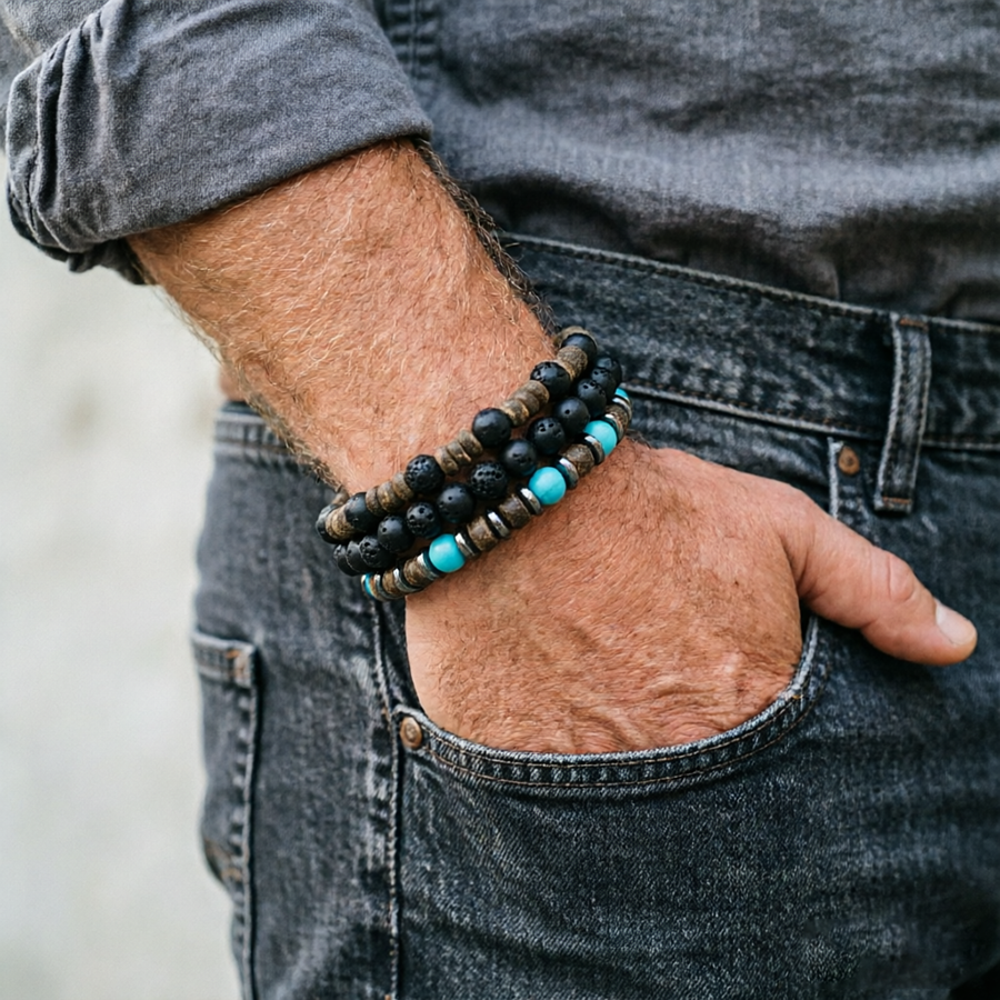 Vintage 3Pcs Men Bracelet Set  - đánh giá và giá Gemstone Bracelet Healing